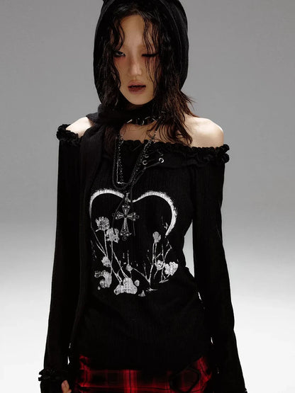 Frustration Garden Punk Revival Print Hooded Knit Top