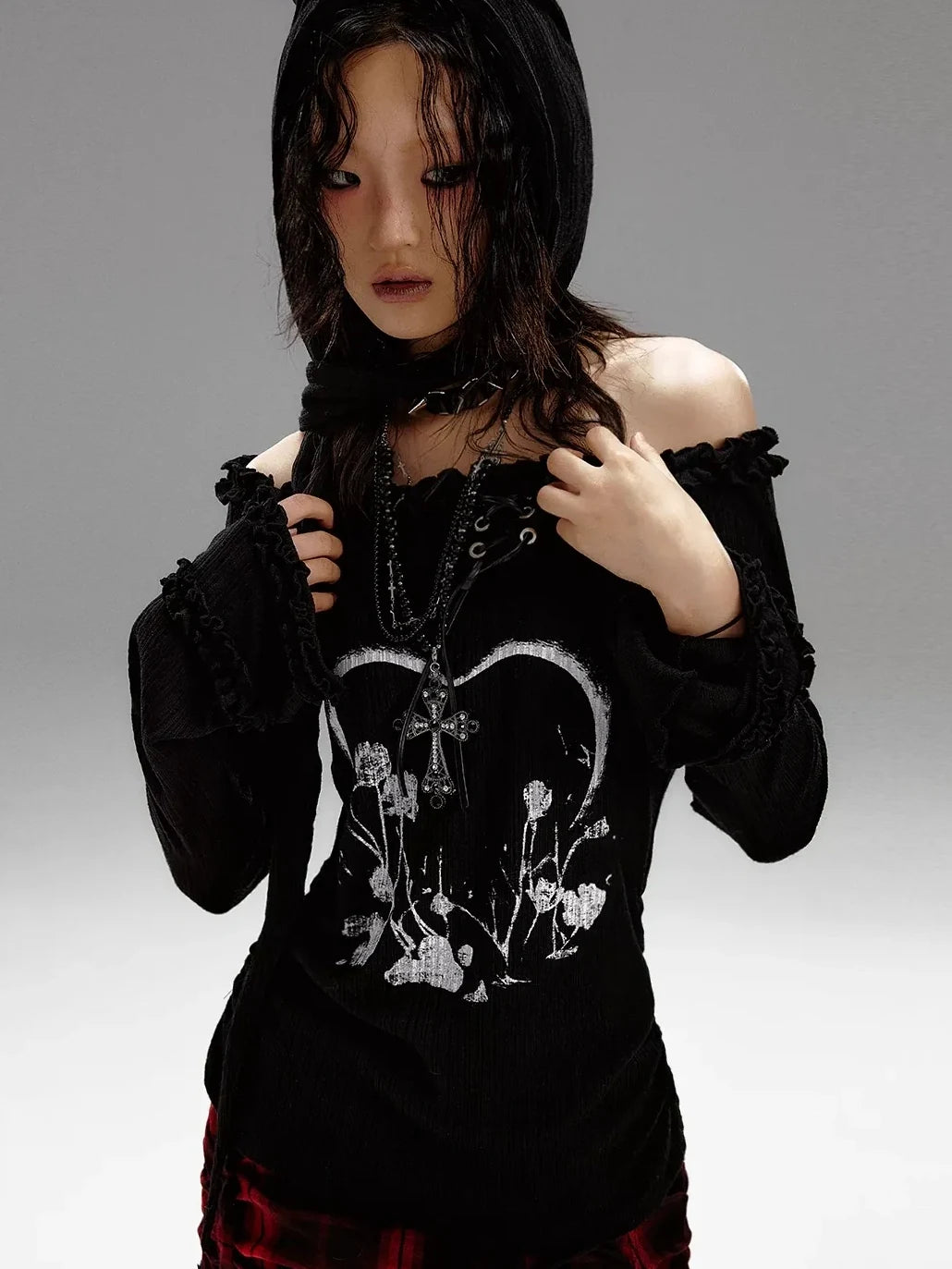 Frustration Garden Punk Revival Print Hooded Knit Top