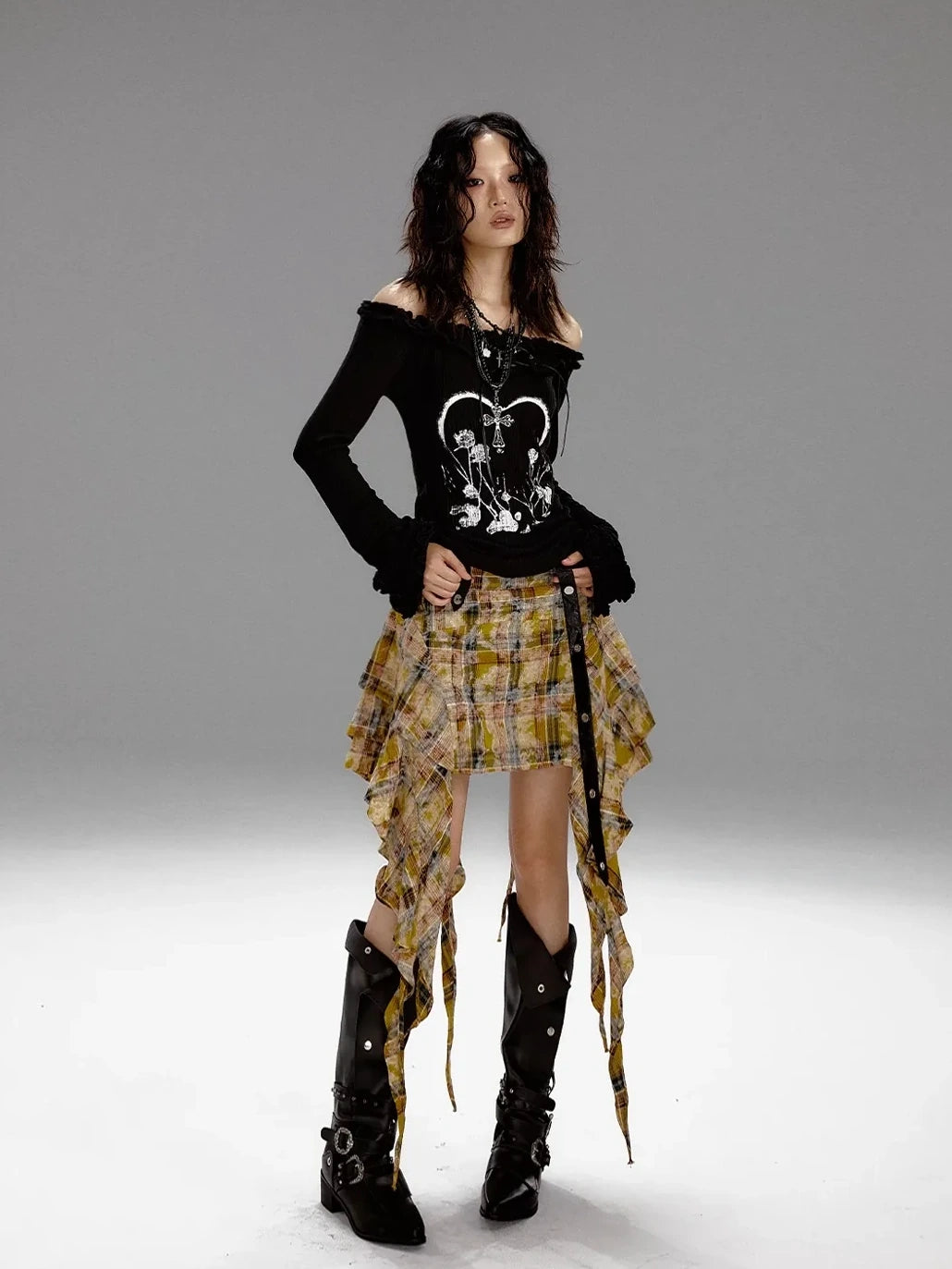 Frustration Garden Punk Revival Print Hooded Knit Top