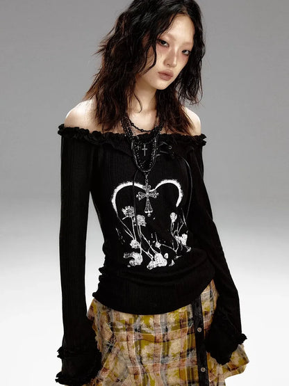 Frustration Garden Punk Revival Print Hooded Knit Top