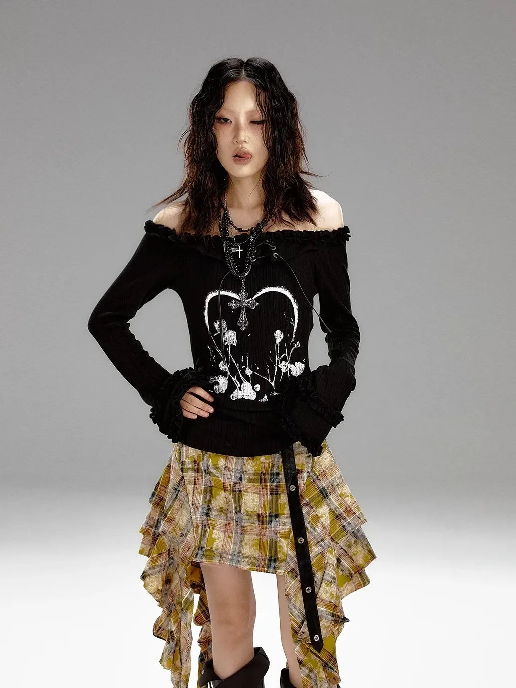 Frustration Garden Punk Revival Print Hooded Knit Top