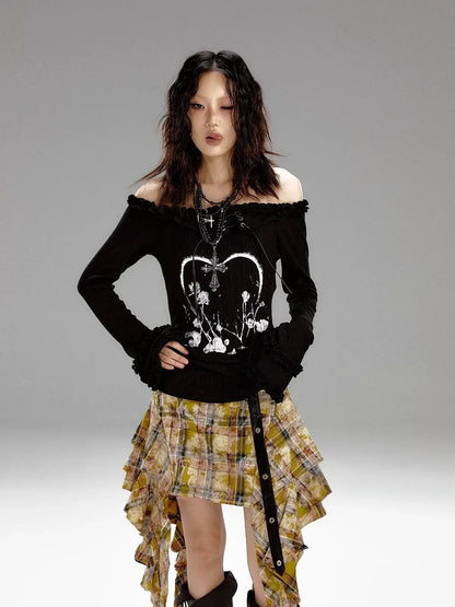 Frustration Garden Punk Revival Print Hooded Knit Top