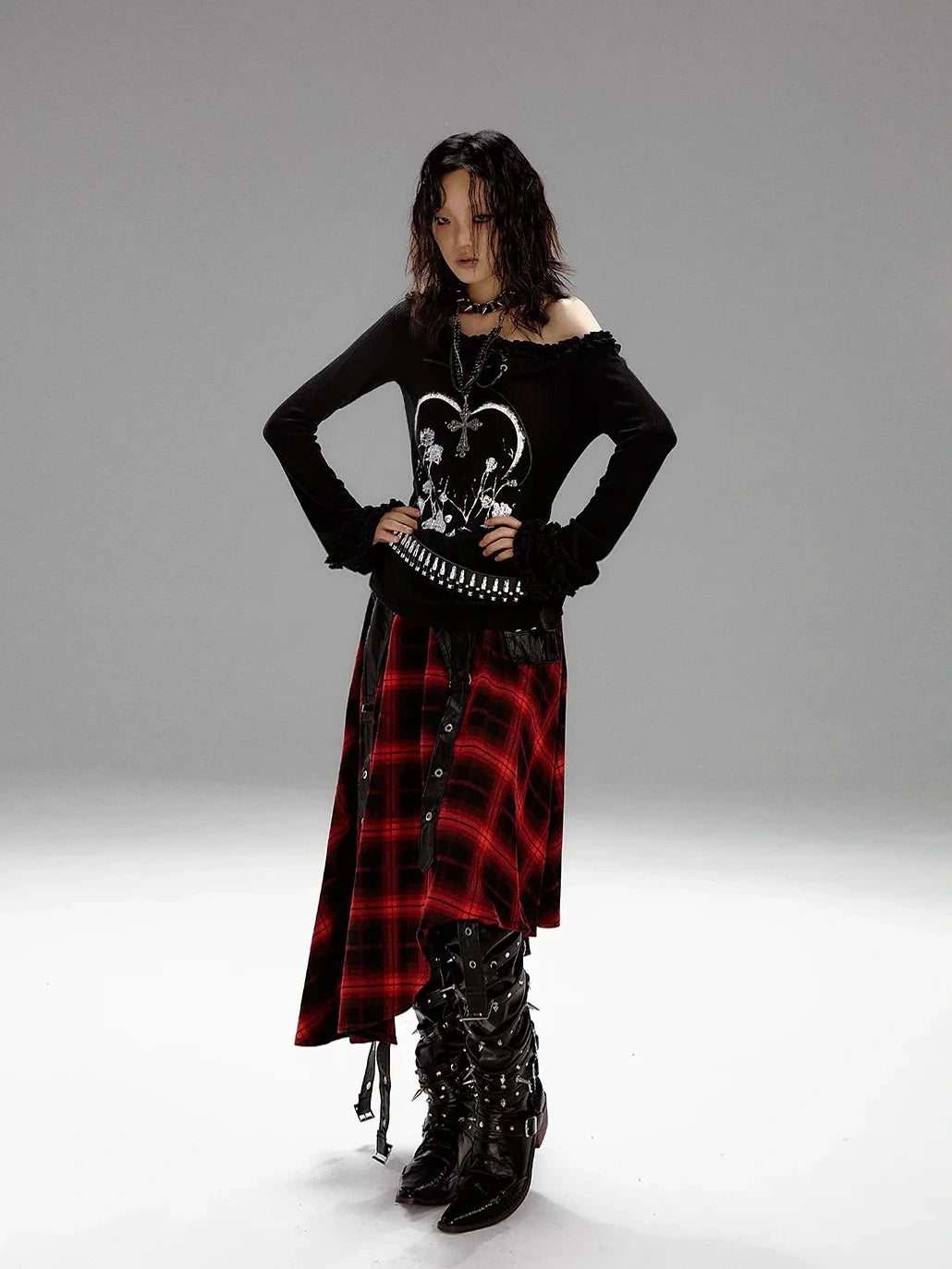 Frustration Garden Punk Revival Print Hooded Knit Top