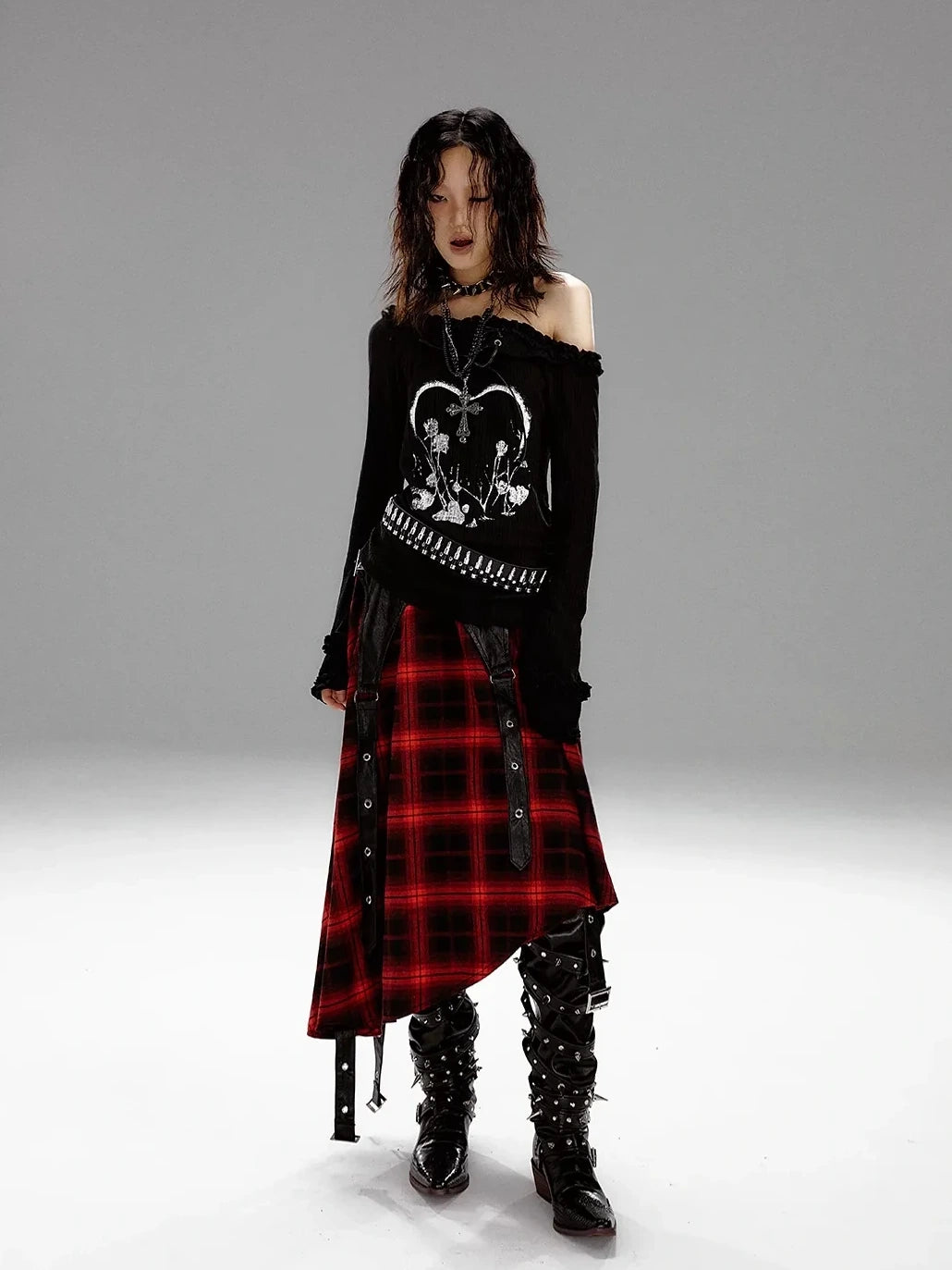 Frustration Garden Punk Revival Print Hooded Knit Top