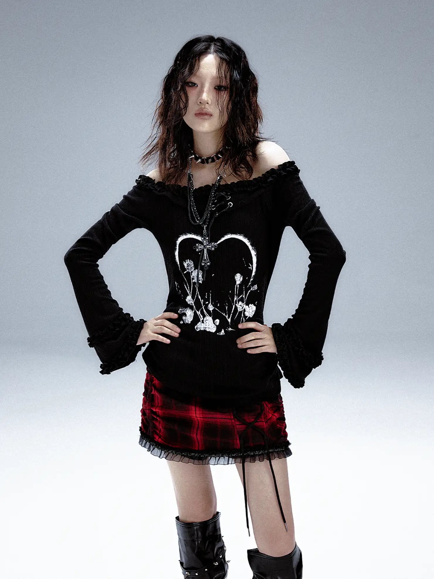 Frustration Garden Punk Revival Print Hooded Knit Top