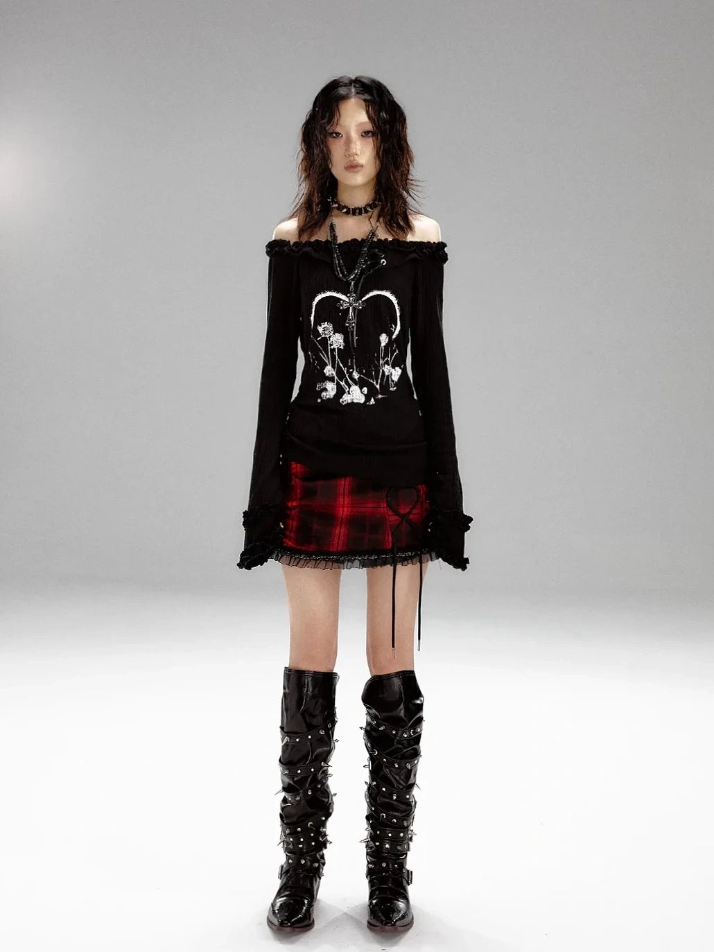 Frustration Garden Punk Revival Print Hooded Knit Top