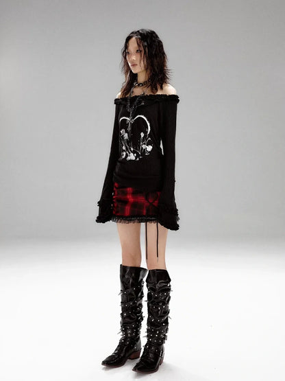 Frustration Garden Punk Revival Print Hooded Knit Top