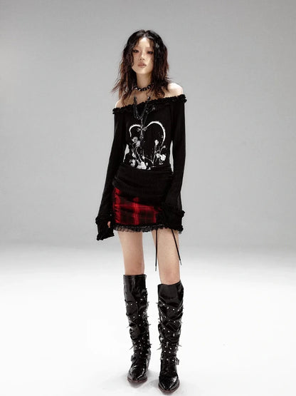 Frustration Garden Punk Revival Print Hooded Knit Top
