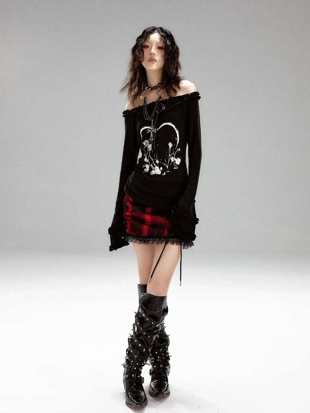 Frustration Garden Punk Revival Print Hooded Knit Top