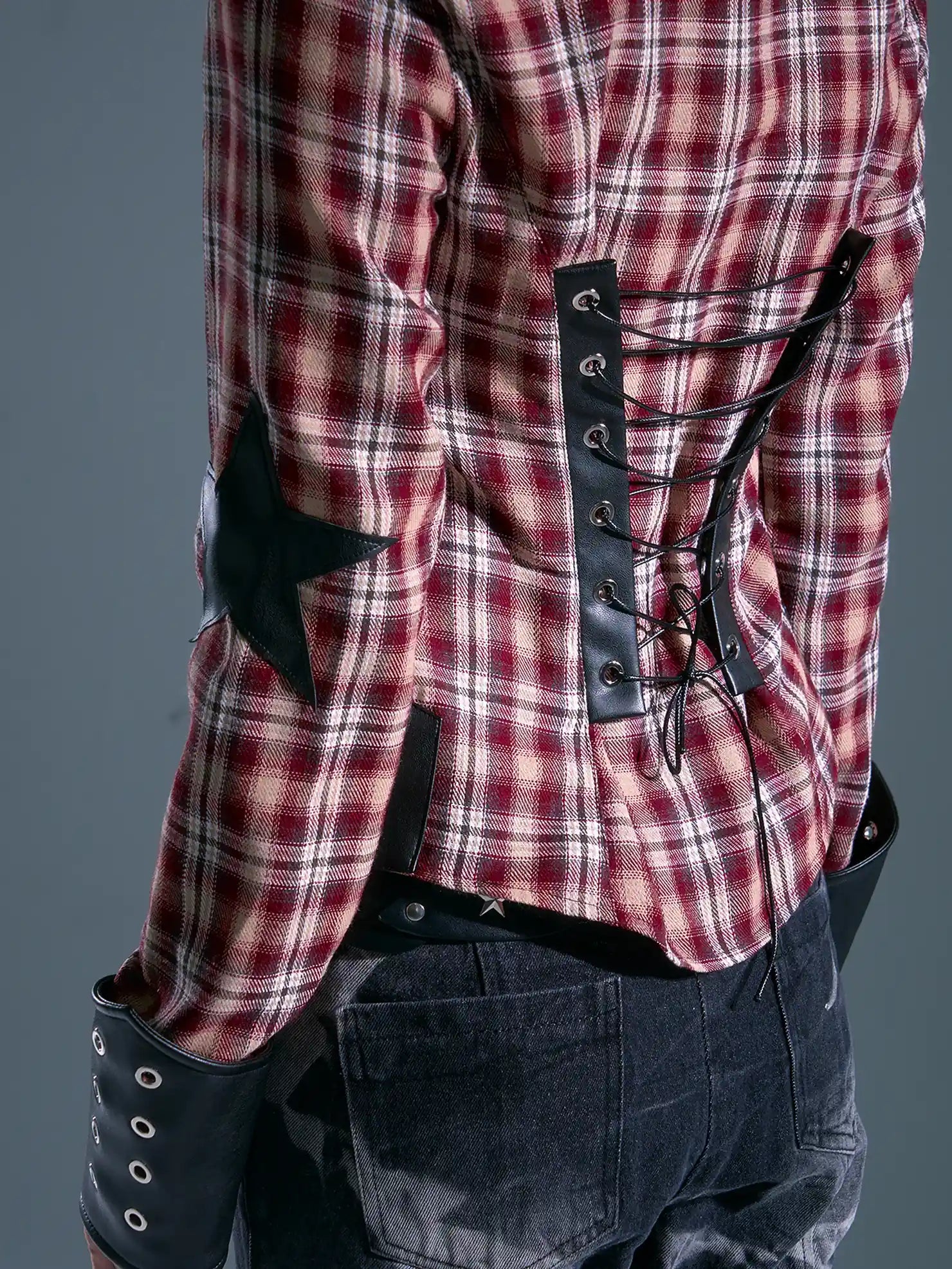 Punk Rock Check Star Shirt V-neck T-shirt Long Sleeve