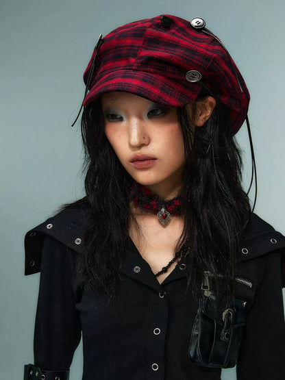 Frustration Garden Punk Rock Handmade Checkered Baker Boy Cap