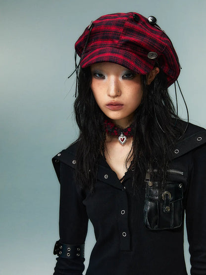 Frustration Garden Punk Rock Handmade Checkered Baker Boy Cap