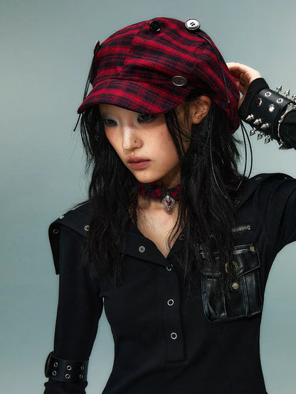 Frustration Garden Punk Rock Handmade Checkered Baker Boy Cap