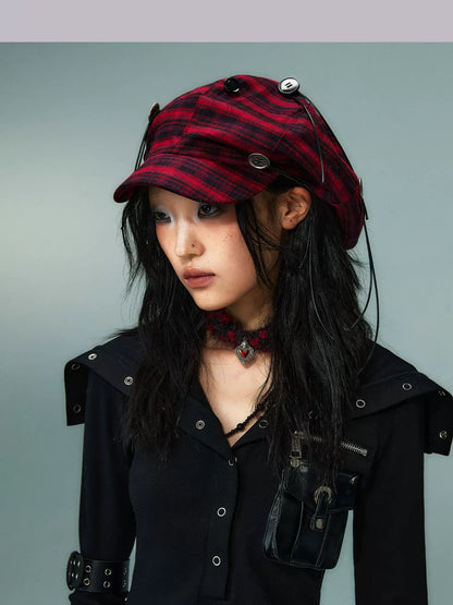 Frustration Garden Punk Rock Handmade Checkered Baker Boy Cap