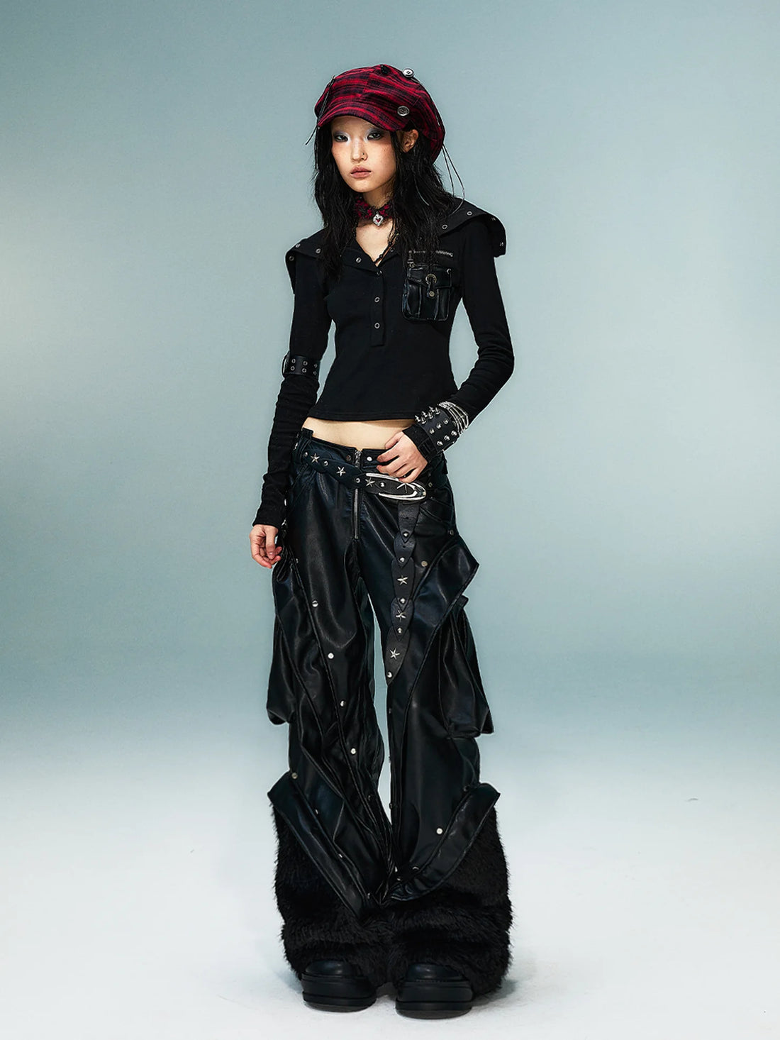 Punk Rock Heavyweight Fur Trimmed Leather Pants