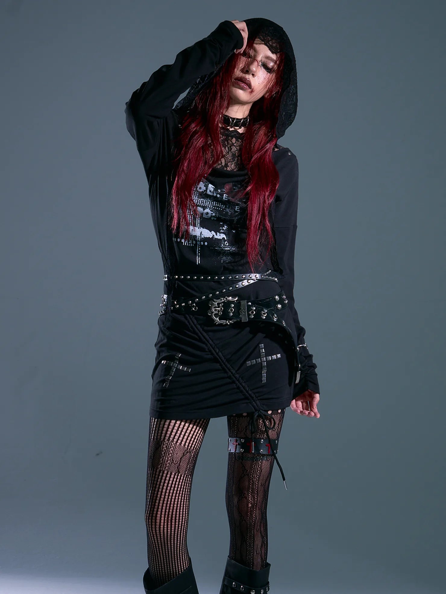 Frustration Garden Punk Rock Lace Hooded Maxi Dress