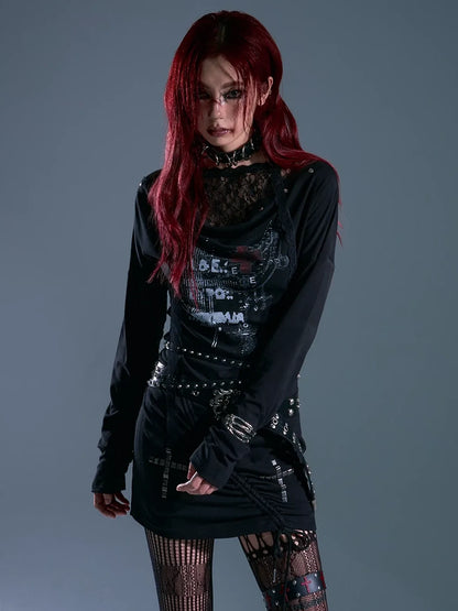 Frustration Garden Punk Rock Lace Hooded Maxi Dress