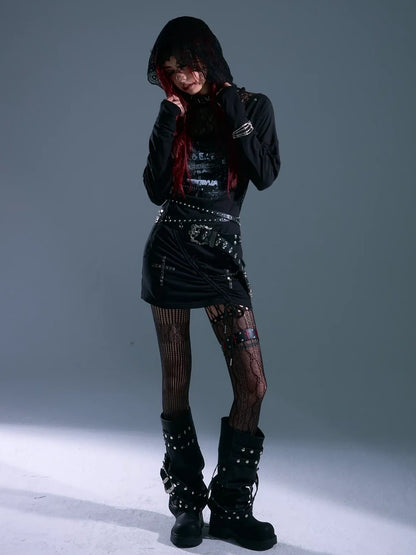 Frustration Garden Punk Rock Lace Hooded Maxi Dress