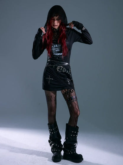 Frustration Garden Punk Rock Lace Hooded Maxi Dress