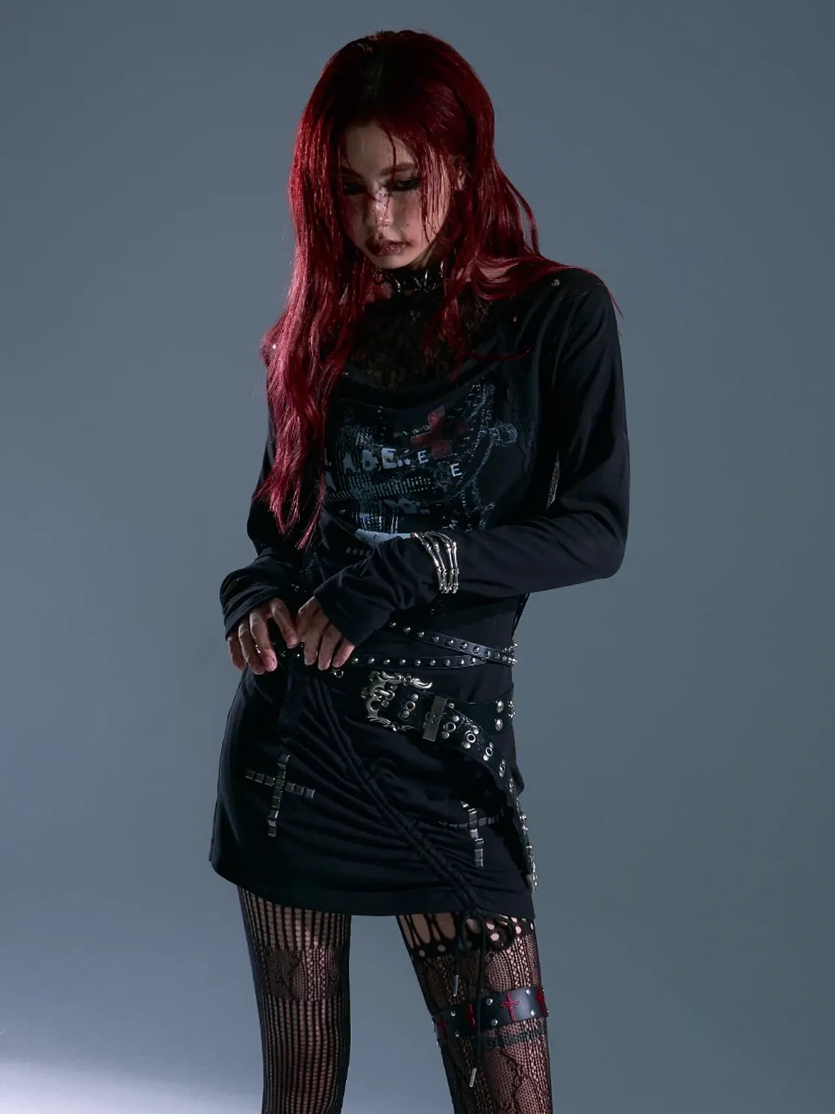 Frustration Garden Punk Rock Lace Hooded Maxi Dress