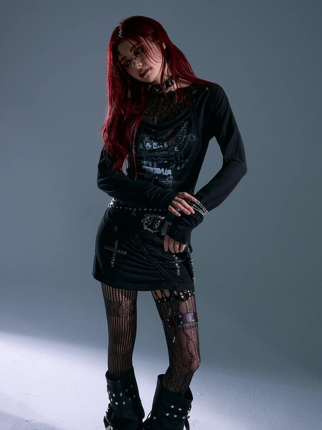 Frustration Garden Punk Rock Lace Hooded Maxi Dress