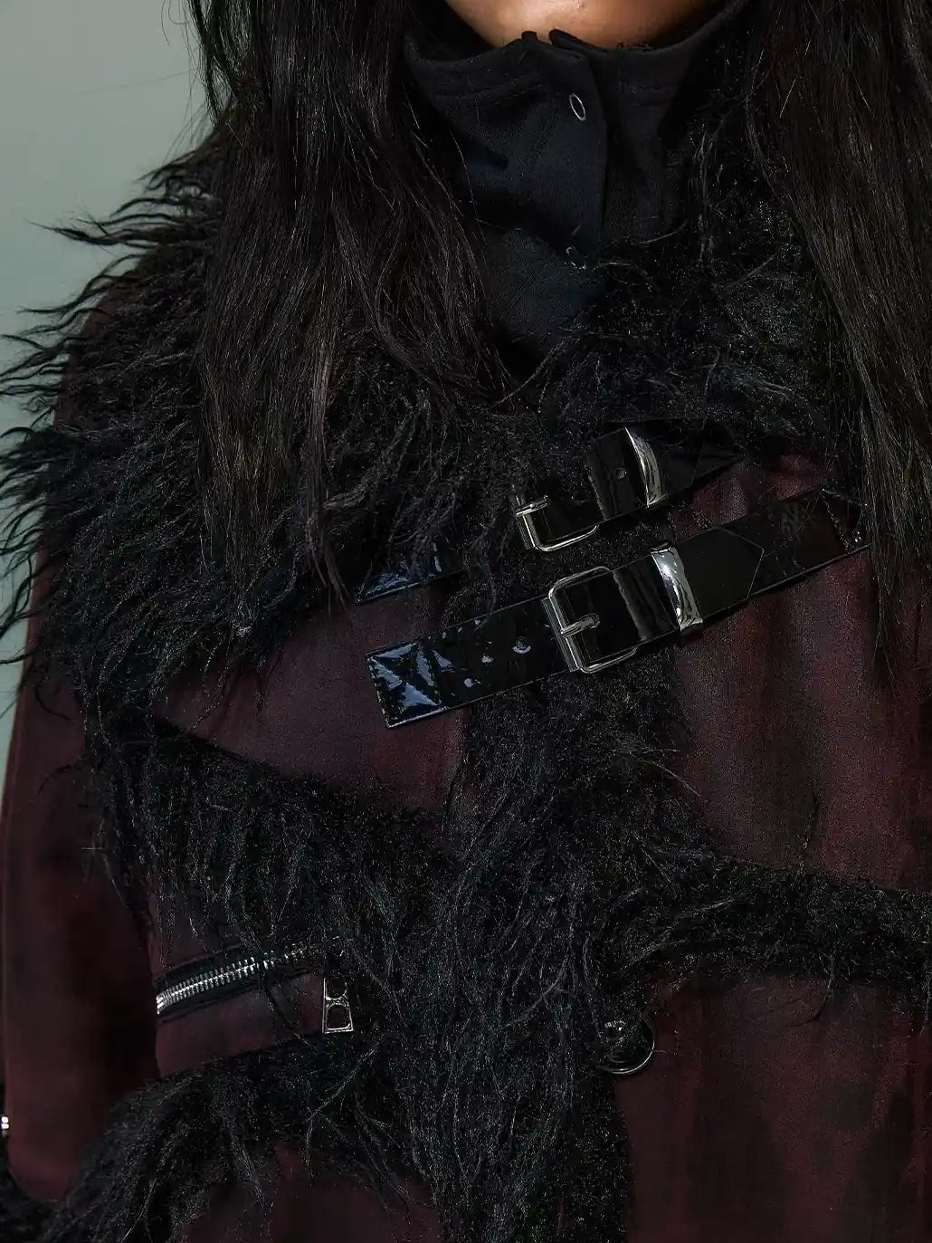 Frustration Garden Punk Rock Long Suede Eco Fur Trim Coat