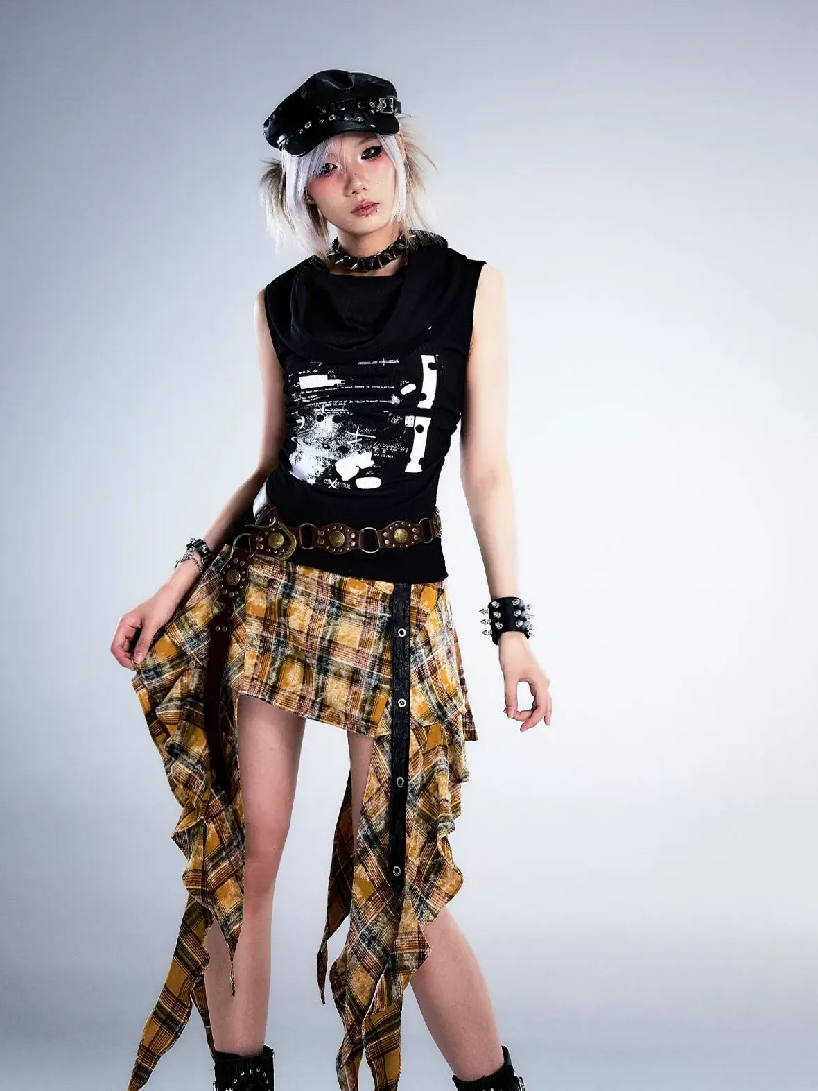Frustration Garden Punk Rock Plaid Asymmetric Mini Skirt