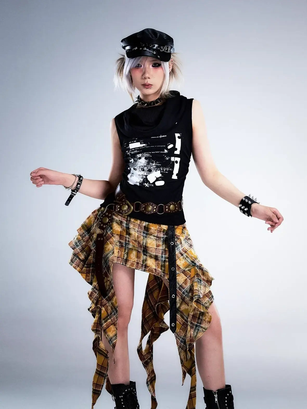Frustration Garden Punk Rock Plaid Asymmetric Mini Skirt