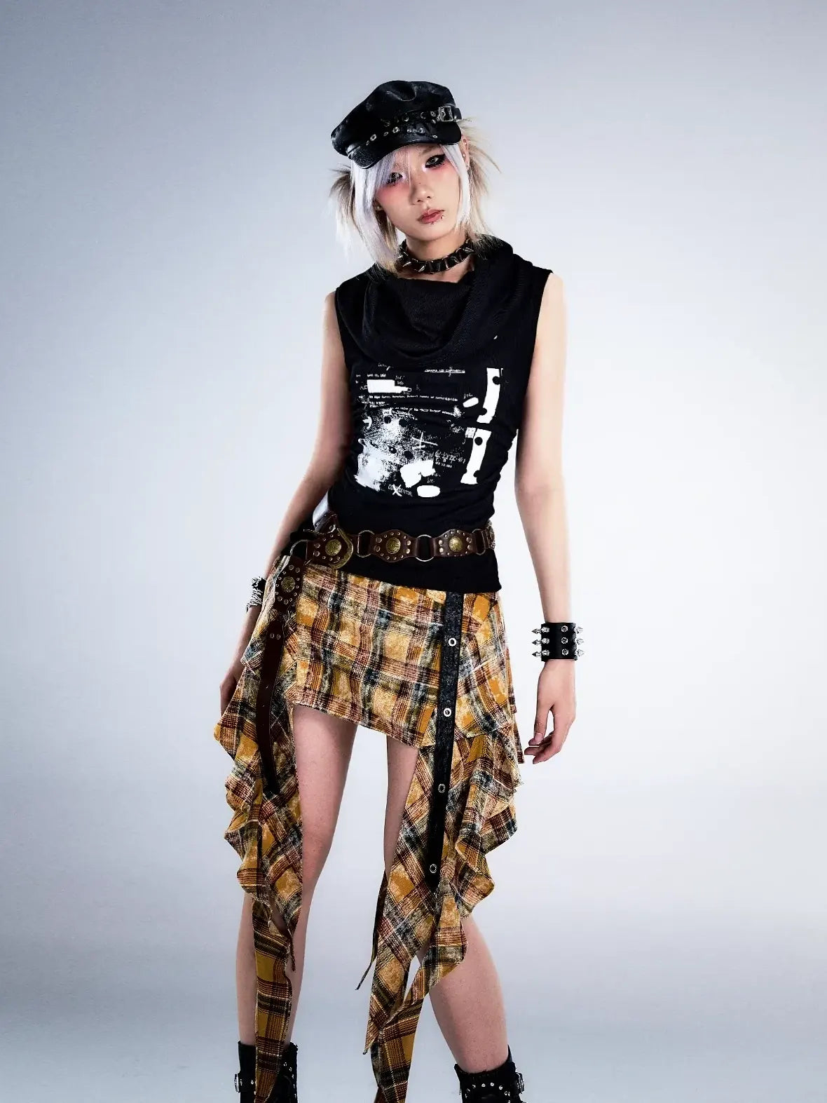 Frustration Garden Punk Rock Plaid Asymmetric Mini Skirt