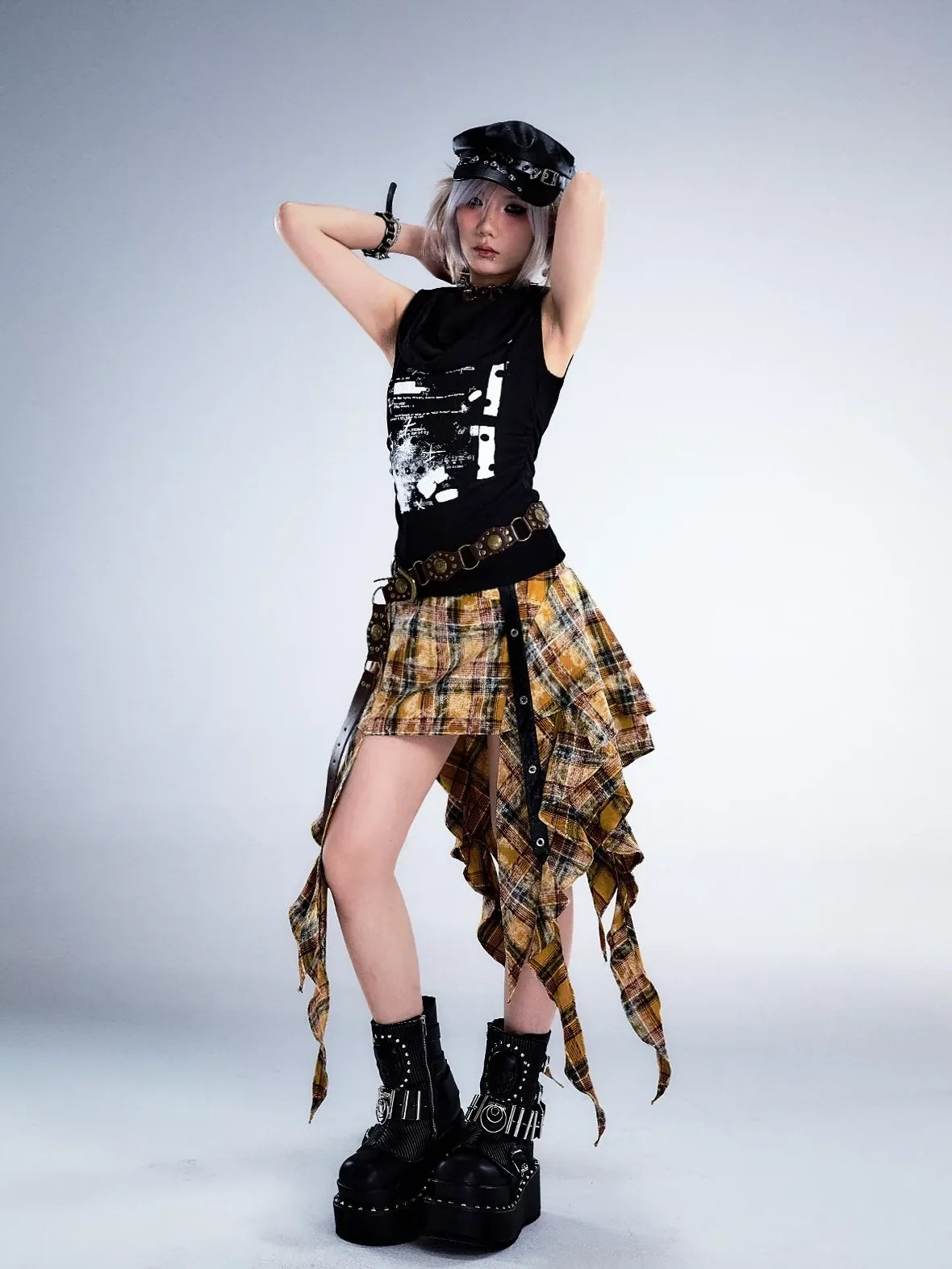 Frustration Garden Punk Rock Plaid Asymmetric Mini Skirt