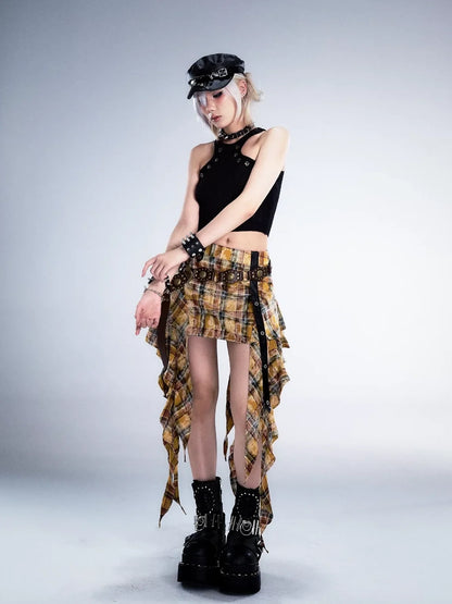Frustration Garden Punk Rock Plaid Asymmetric Mini Skirt