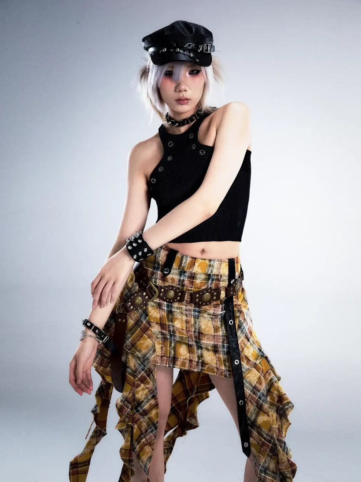 Frustration Garden Punk Rock Plaid Asymmetric Mini Skirt