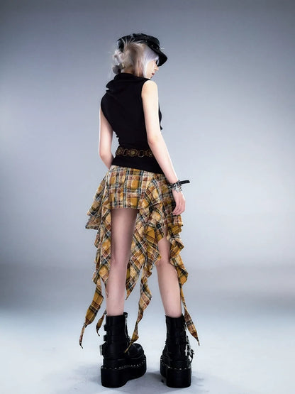 Frustration Garden Punk Rock Plaid Asymmetric Mini Skirt