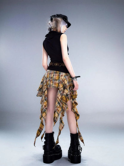 Frustration Garden Punk Rock Plaid Asymmetric Mini Skirt