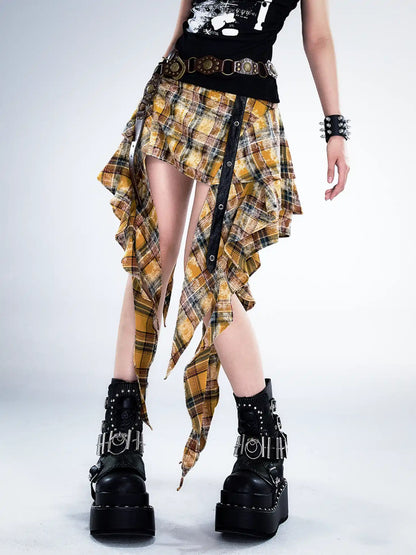 Frustration Garden Punk Rock Plaid Asymmetric Mini Skirt