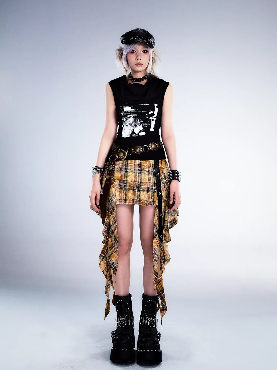 Frustration Garden Punk Rock Plaid Asymmetric Mini Skirt