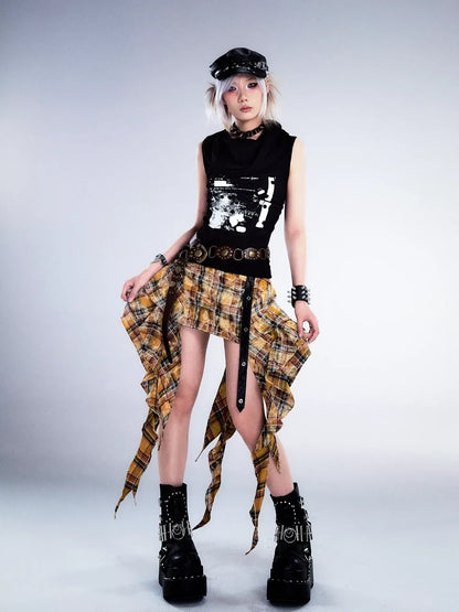 Frustration Garden Punk Rock Plaid Asymmetric Mini Skirt