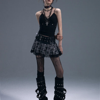 Frustration_Garden_Punk_Rock_Plaid_Lace_Trim_Double_Belt_A_Line_Skirt_MISSTT