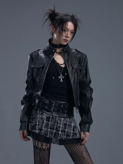 Frustration Garden Punk Rock Plaid Lace Trim Double Belt A Line Skirt