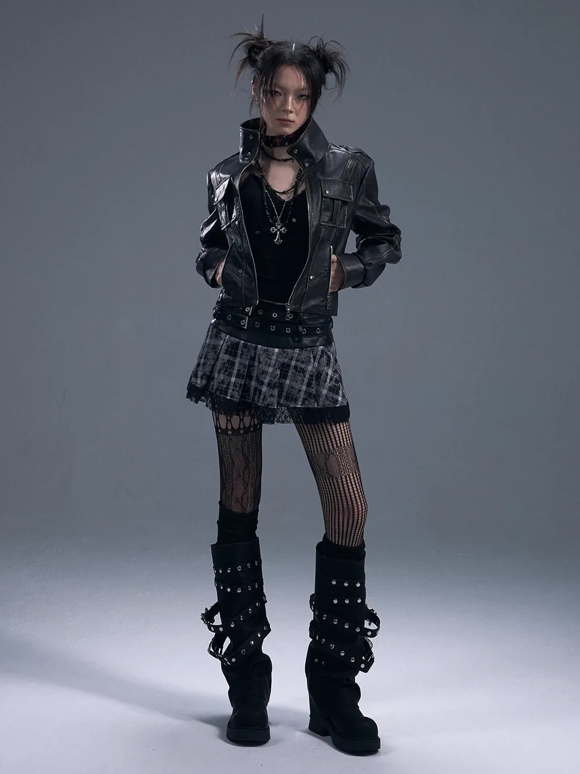 Frustration Garden Punk Rock Plaid Lace Trim Double Belt A Line Skirt