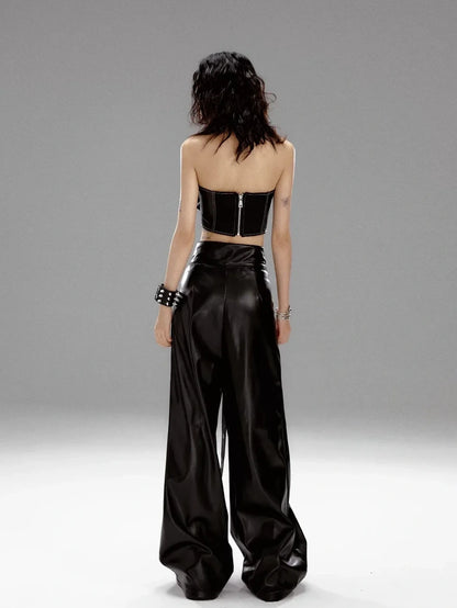 Frustration Garden Punk Rock Print Multi Belt Leather Pants