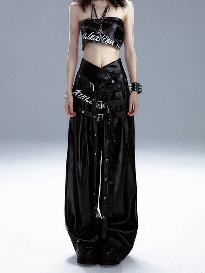 Frustration Garden Punk Rock Print Multi Belt Leather Pants