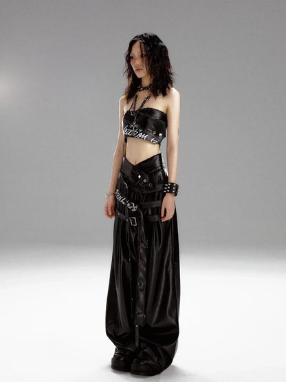 Frustration Garden Punk Rock Print Multi Belt Leather Pants