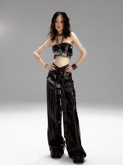 Frustration Garden Punk Rock Print Multi Belt Leather Pants