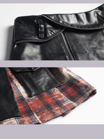 Punk Rock Red Tartan Pleated Pu Mini Skirt