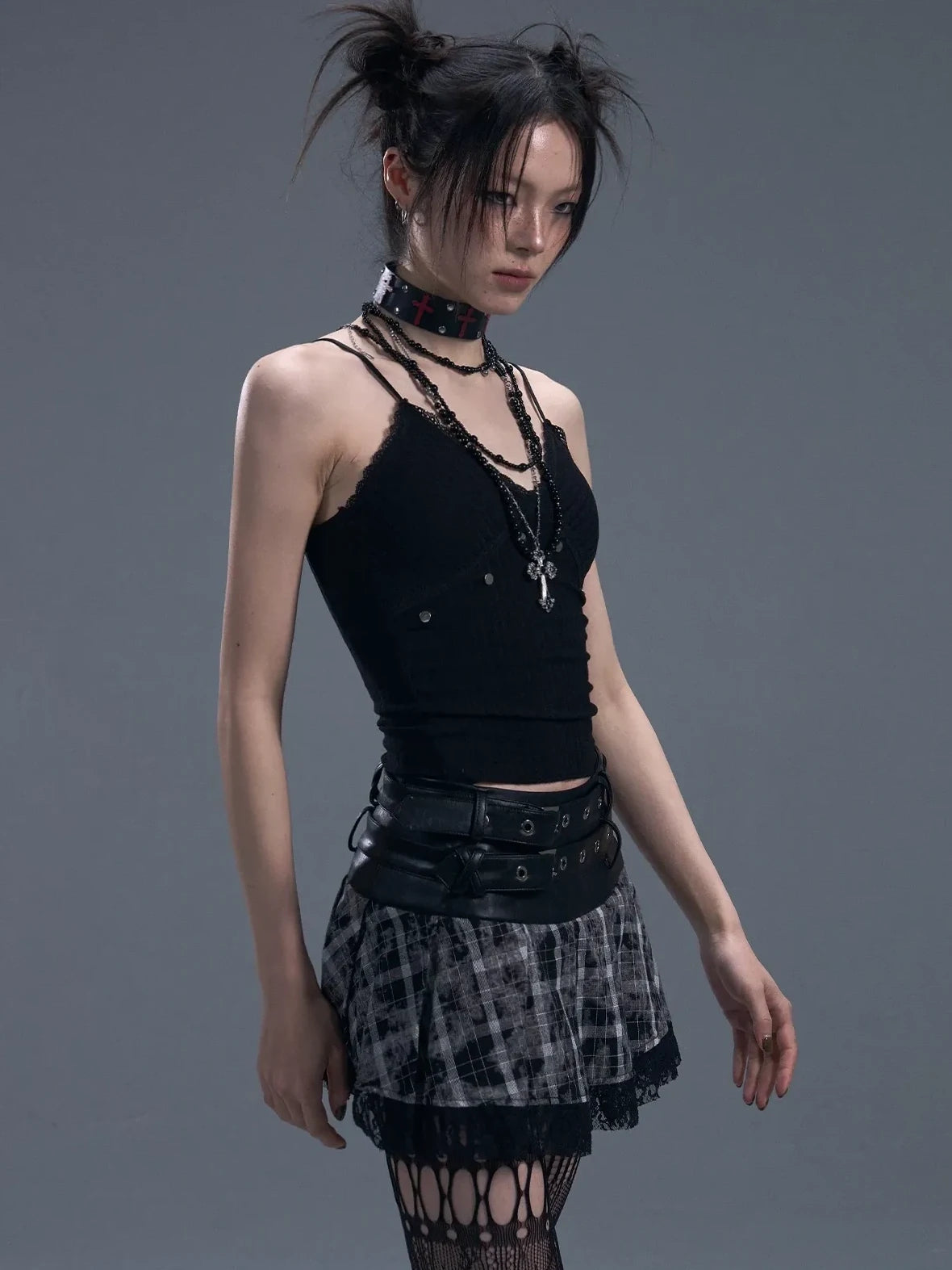 Frustration Garden Punk Rock Studded Knit Vest V-neck T-shirt Long Sleeve