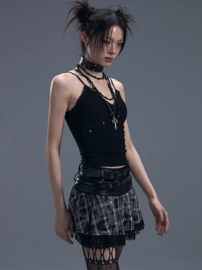 Frustration Garden Punk Rock Studded Knit Vest V-neck T-shirt Long Sleeve