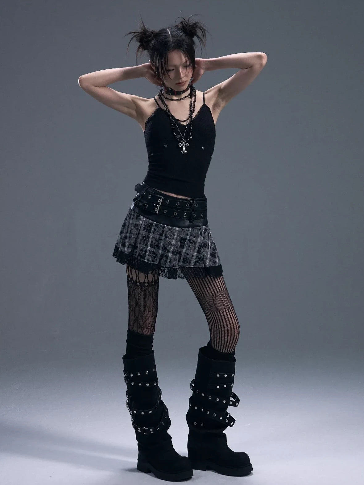 Punk Rock Studded Knit Vest V-neck T-shirt Long Sleeve
