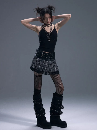Punk Rock Studded Knit Vest V-neck T-shirt Long Sleeve