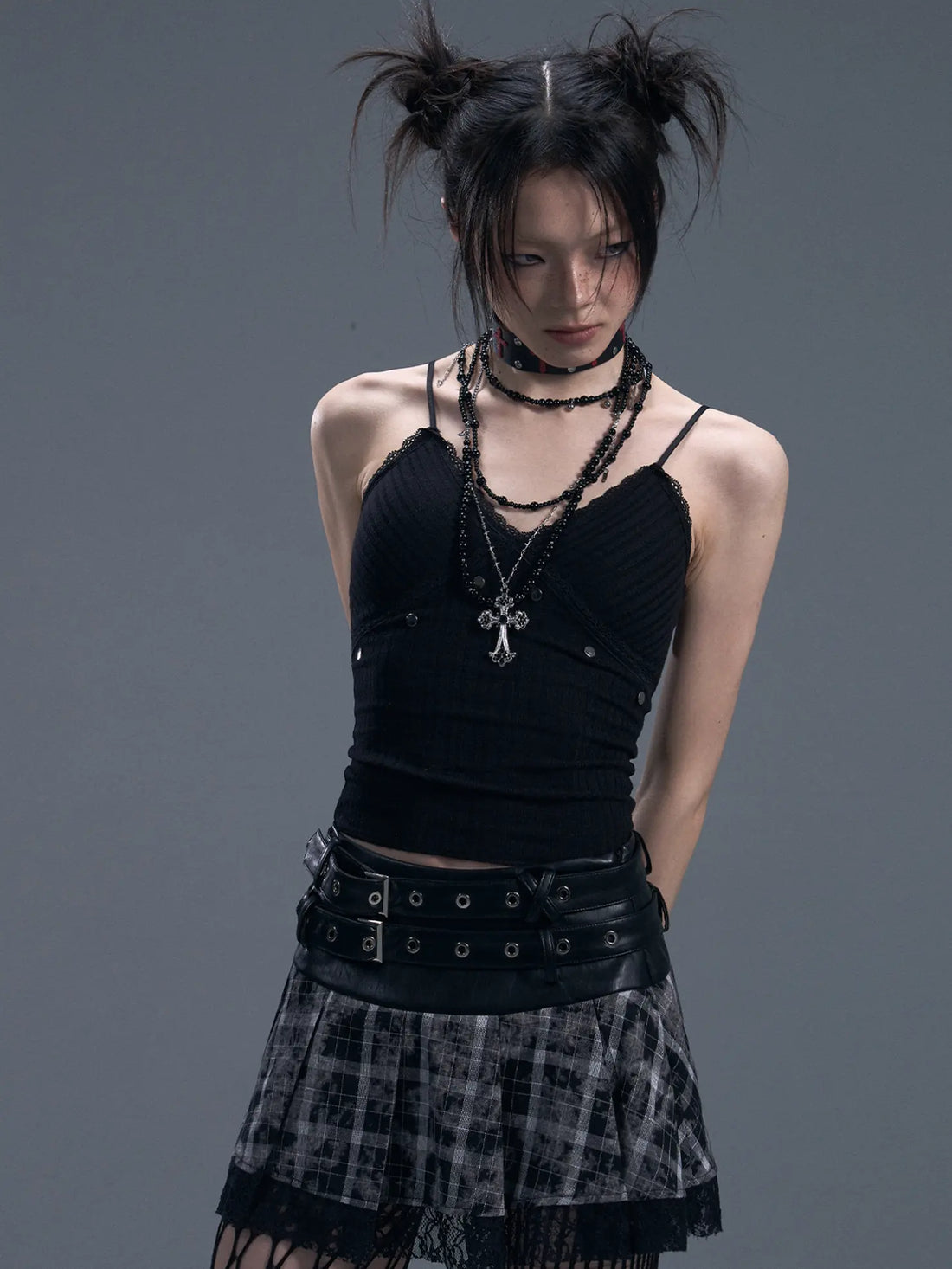 Frustration Garden Punk Rock Studded Knit Vest V-neck T-shirt Long Sleeve